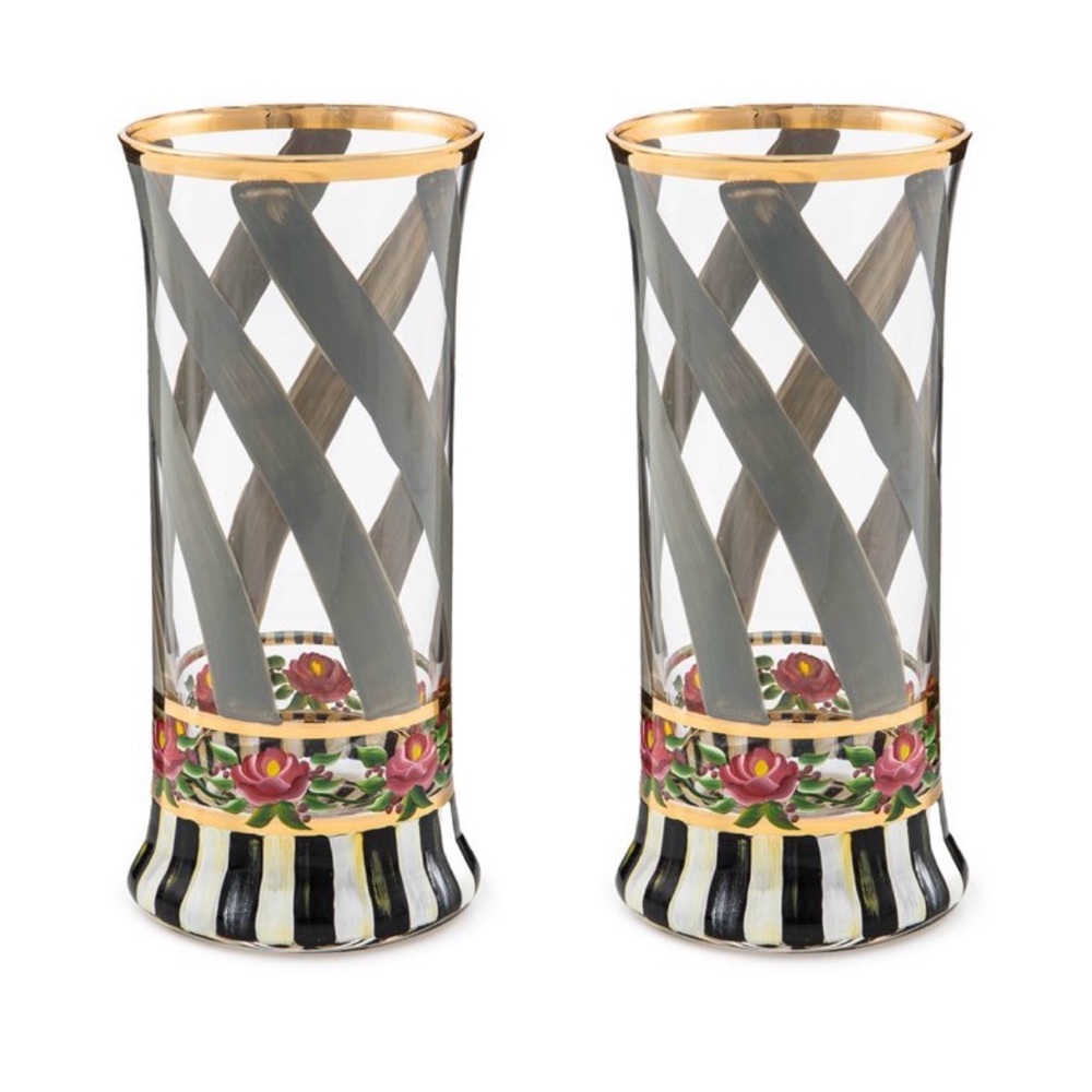 MacKenzie-Childs Gold and Black Striped Glasses - Set of 2